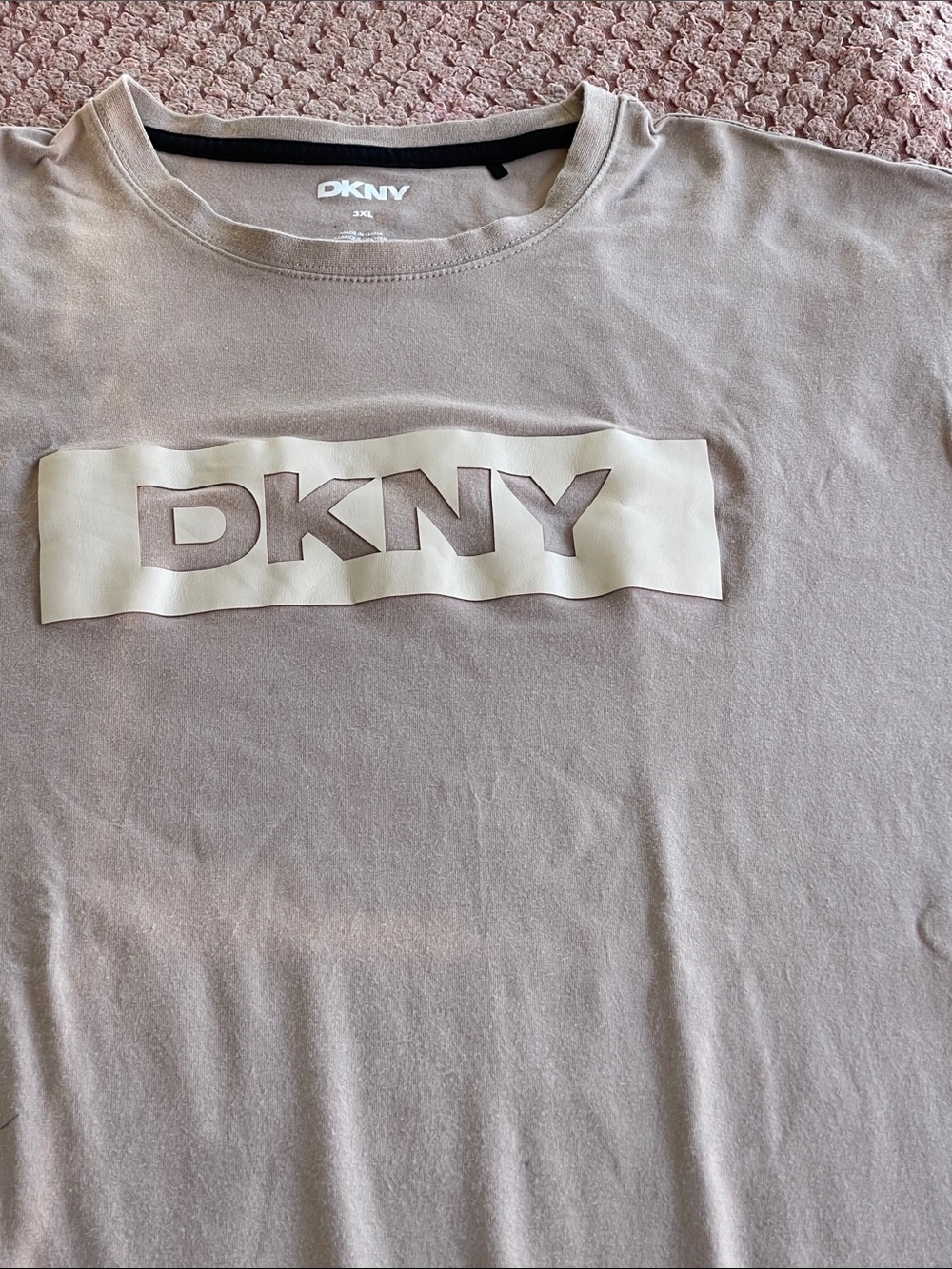 DKNY Taupe Tee with Cream Logo Panel